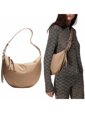 Rag & Bone Mini Spire Nylon Hobo Bag Light Sand Nude Silver Hardware